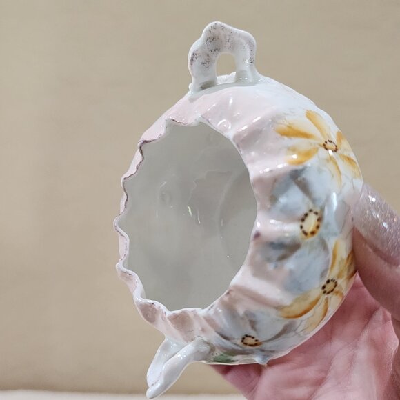 1900's Dainty Antique Hand Painted Daisy Flower Pinch Top Hair Catch Bowl Vanity - Picture 16 of 17